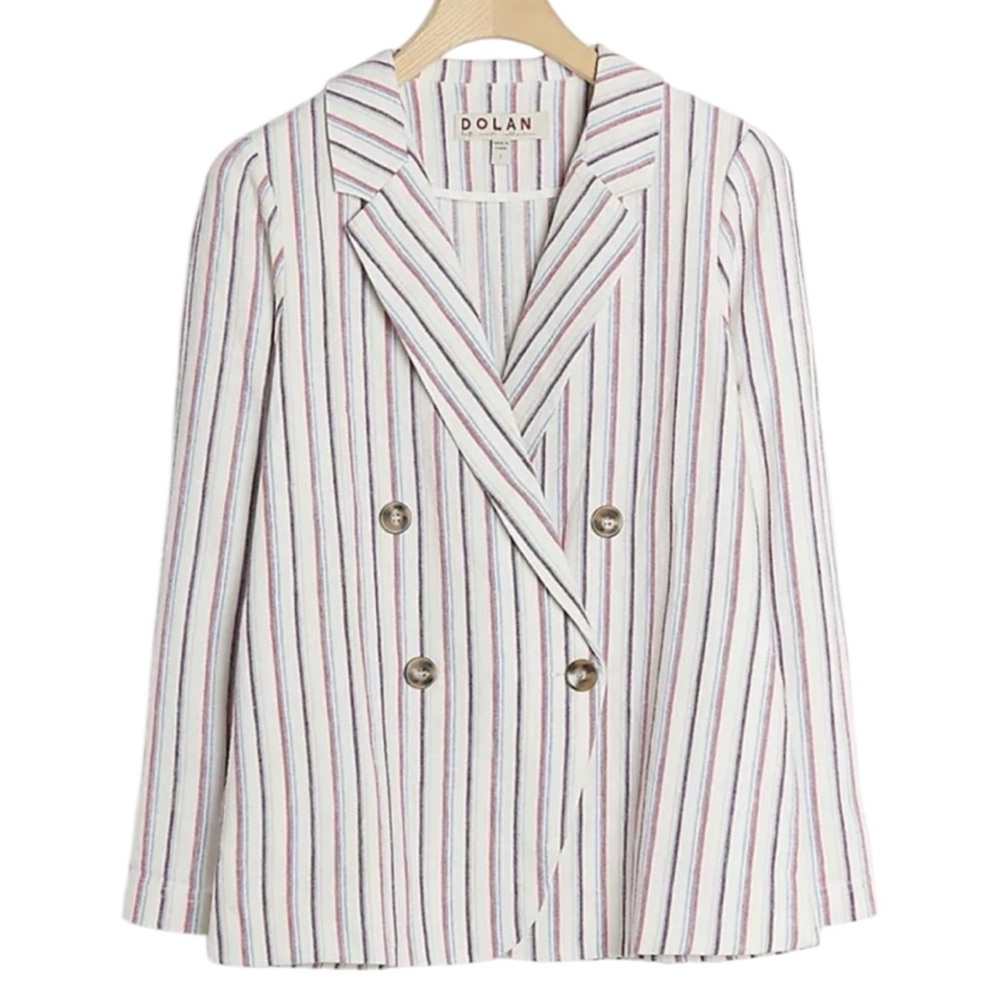 ANTHROPOLOGIE Dolan Left Coast Anna Double Breasted Striped Blazer Linen Large L